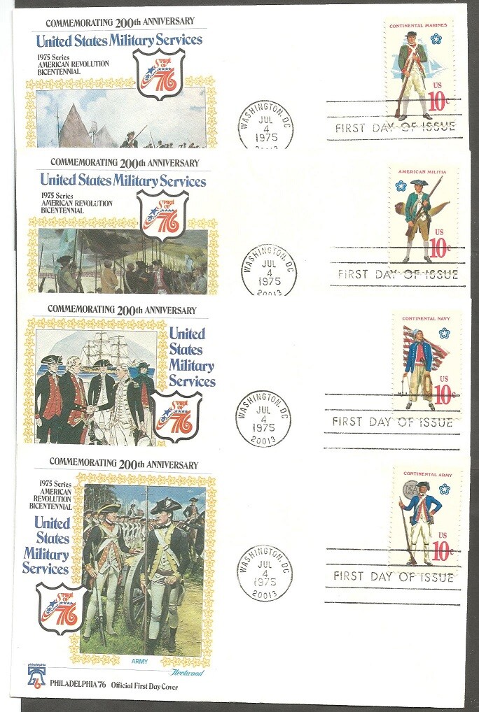 US FDCS.US 1975 UNITED STATES MILITARY SERVICES STAMPS 10C SCOTT #1565-1568 FLWD US FDCS.US 1975 UNITED STATES MILITARY SERVICES STAMPS 10C SCOTT #1565-1568 FLWD