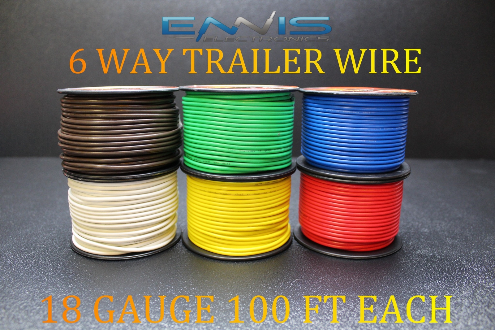 18 GAUGE WIRE ENNIS ELECTRONICS 6 WAY TRAILER LIGHT 100 FT SPOOLS PRIMARY CABLE 18 GAUGE WIRE ENNIS ELECTRONICS 6 WAY TRAILER LIGHT 100 FT SPOOLS PRIMARY CABLE