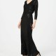CALVIN KLEIN Womens Black 3/4 Sleeve V Neck Full-Length Evening Dress Size: 4 CALVIN KLEIN Womens Black 3/4 Sleeve V Neck Full-Length Evening Dress Size: 4