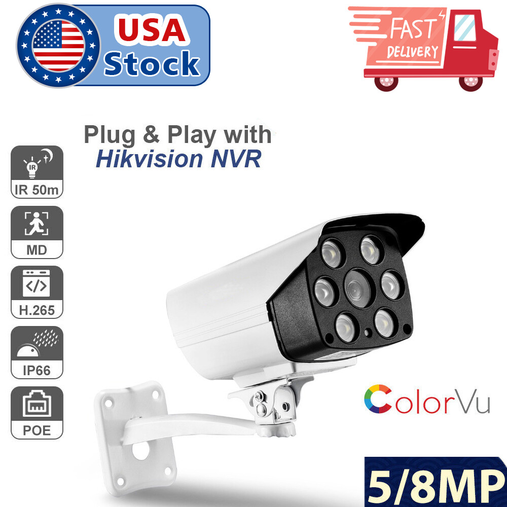 USA Outdoor Security ColorVu 5MP Bullet IP Camera Full Time Color 4mm CCTV POE