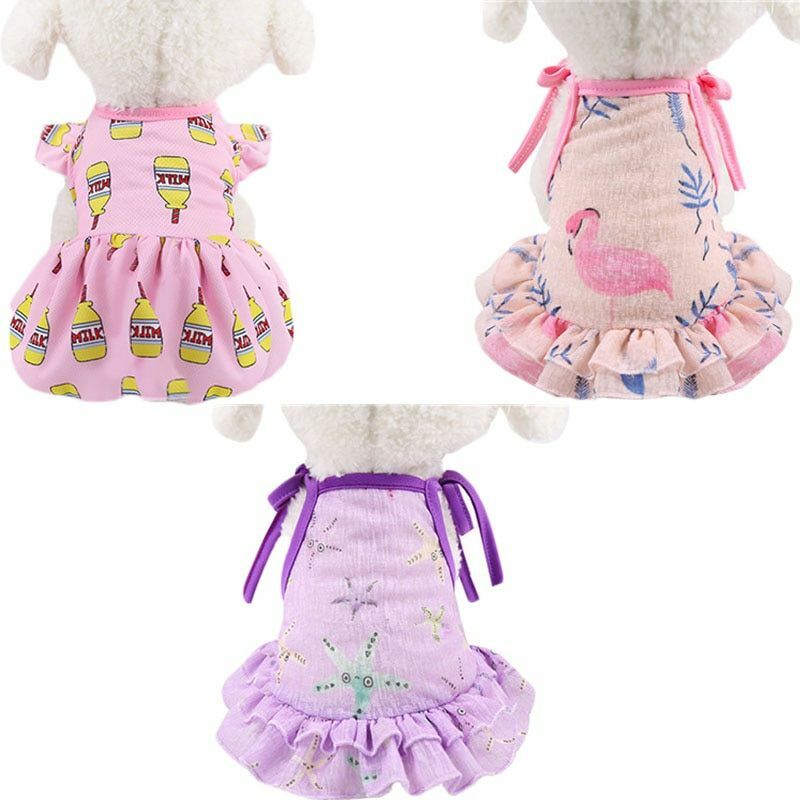 Dog Lace Princess Tutu Mesh Dress Skirt Pet Clothes Fruit Pattern Sleeveless 1pc