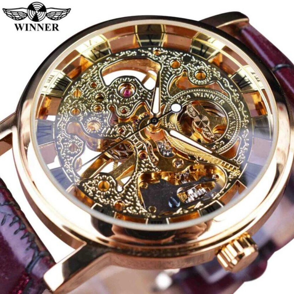 Skeleton Automatic Steampunk Watches Luminous Hands Leather Strap Wrist Watch AU Skeleton Automatic Steampunk Watches Luminous Hands Leather Strap Wrist Watch AU