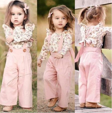 Toddler Kids Baby Girls Clothes Floral Shirt Tops Jumpsuit Pants Outfits Set