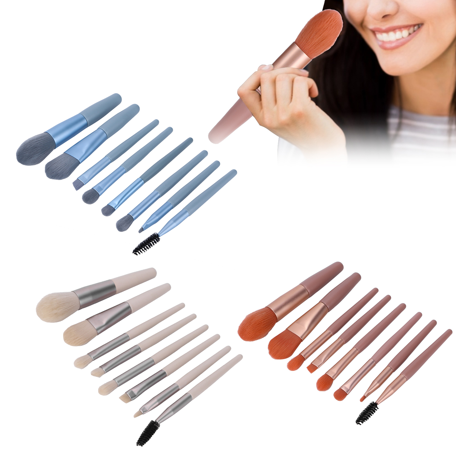 8/12x Makeup Cosmetic Blush Brush Eyebrow Shadow Foundationds Powder Brushes Kit