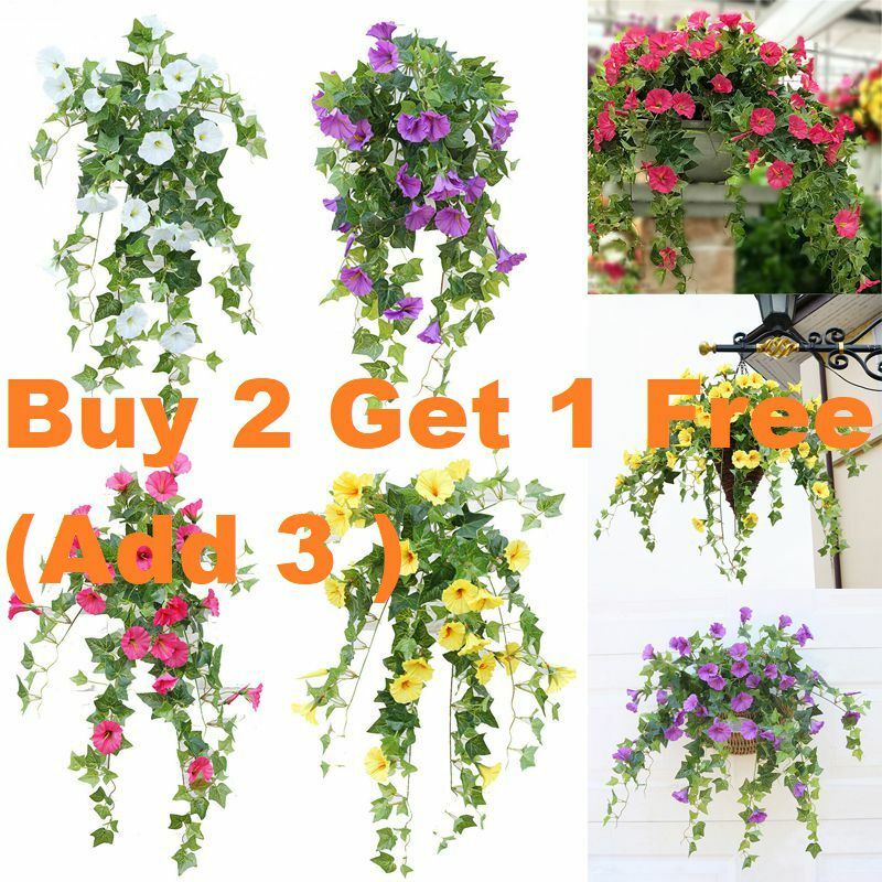 Hanging Basket Artificial Fake Silk Morning Glory Flower Vine DIY Garden Decor Hanging Basket Artificial Fake Silk Morning Glory Flower Vine DIY Garden Decor