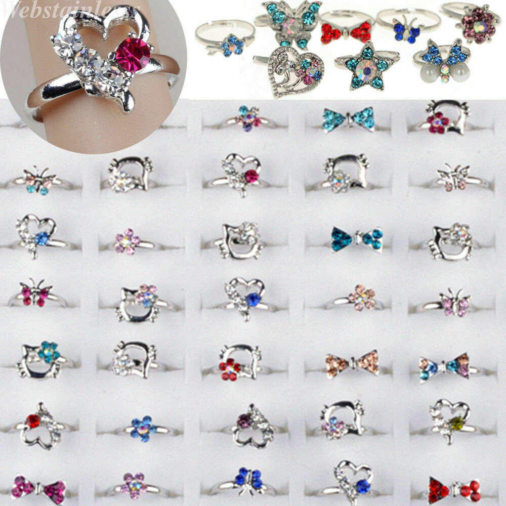 50/100pcs Wholesale Lots Mixed Jewelry CZ Crystal Rings Children Kids Band Ring 50/100pcs Wholesale Lots Mixed Jewelry CZ Crystal Rings Children Kids Band Ring
