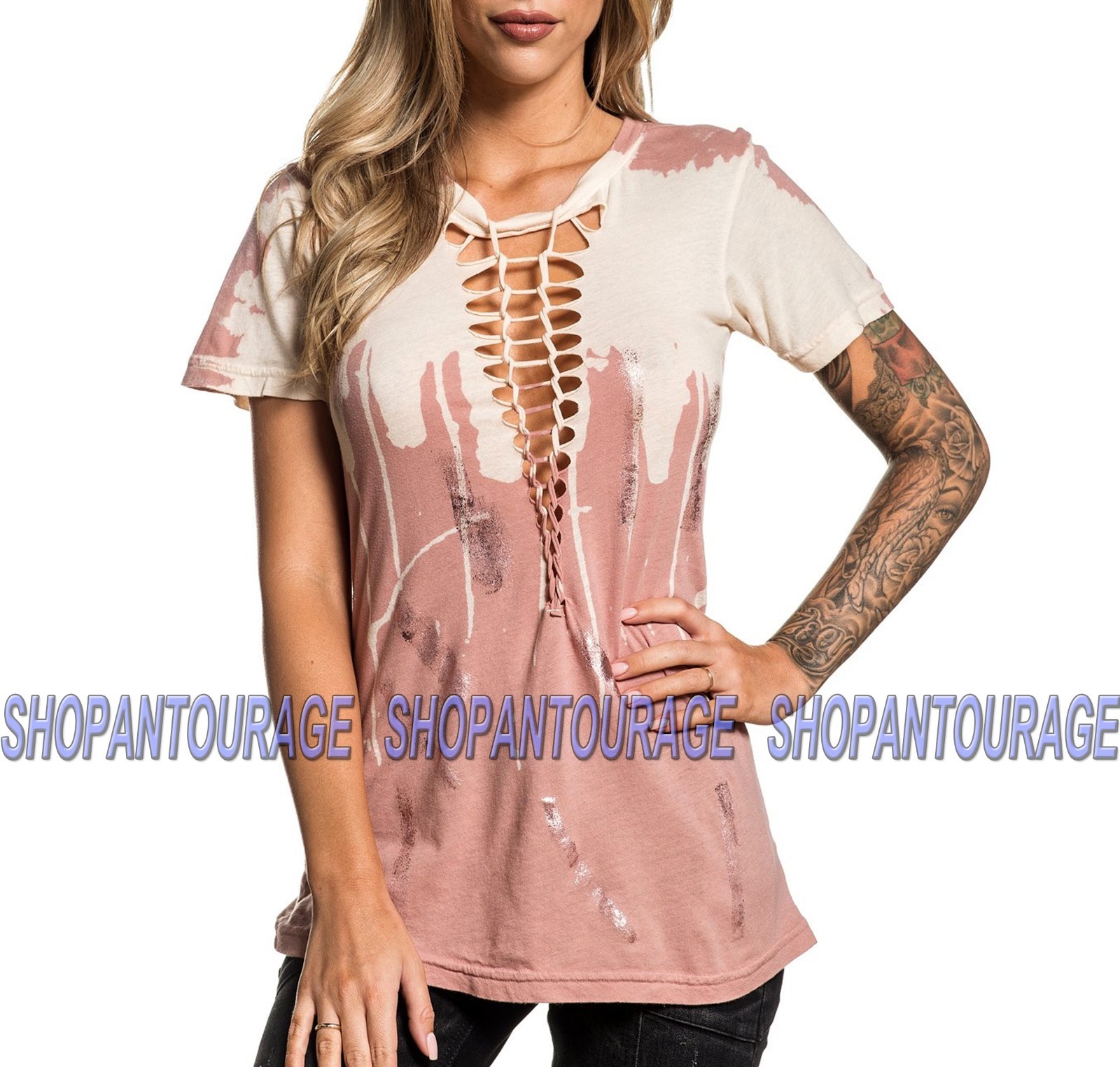 Affliction Standard Supply W-073 AW19442 New Short Sleeve Fashion Top For Women