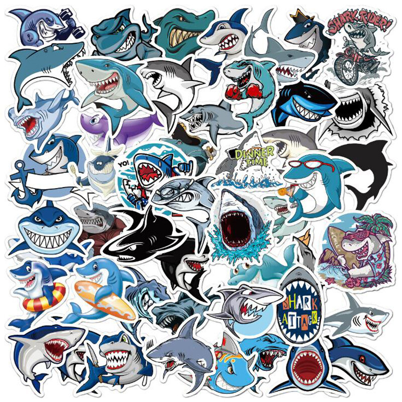 50Pcs Cute Animal Shark Stickers Laptop Skateboard Luggage Guitar Stickers T Y1 50Pcs Cute Animal Shark Stickers Laptop Skateboard Luggage Guitar Stickers T Y1