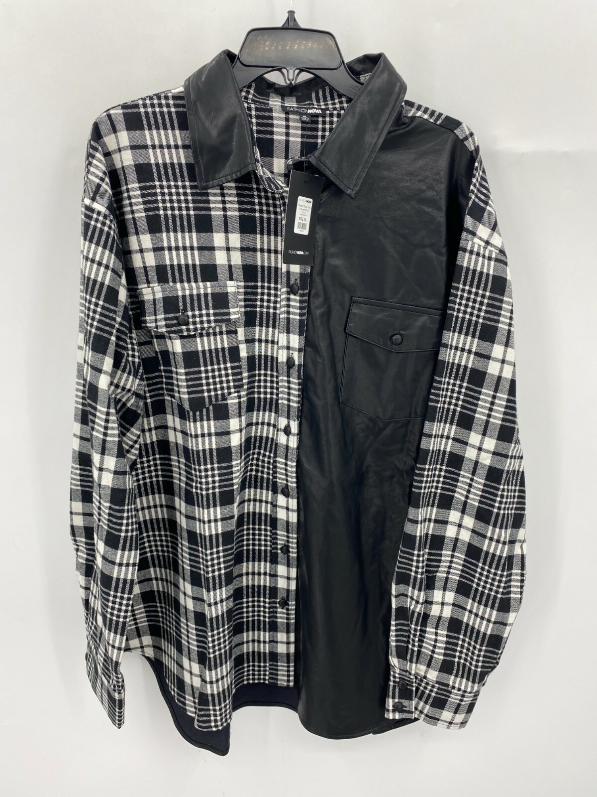 Fashion Nova Womens Size XL Mean Faux You Flannel Shirt in Black Plaid