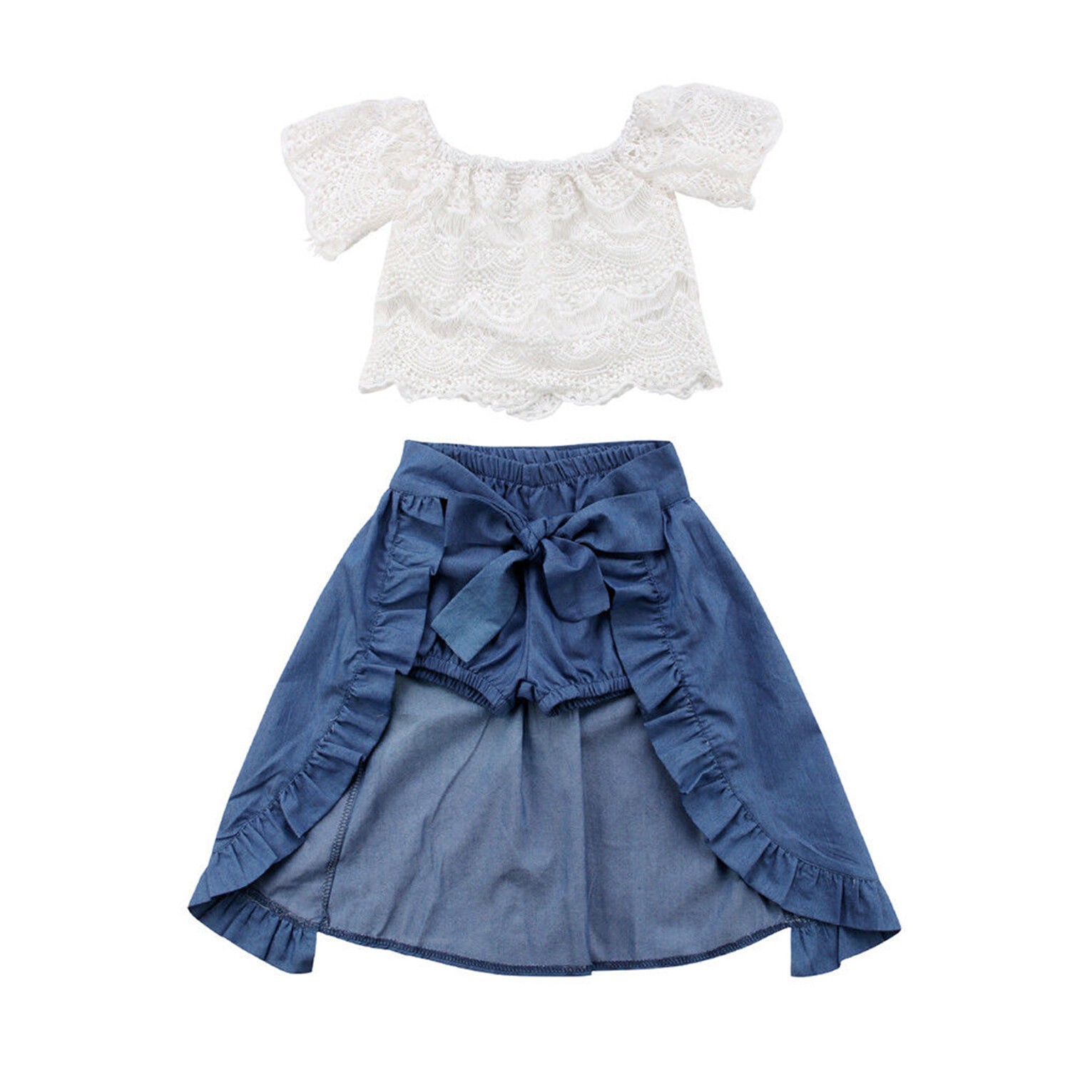 Baby Toddler Girl White Fashion Cotton Crop Top and Pants Summer Casual Outfit