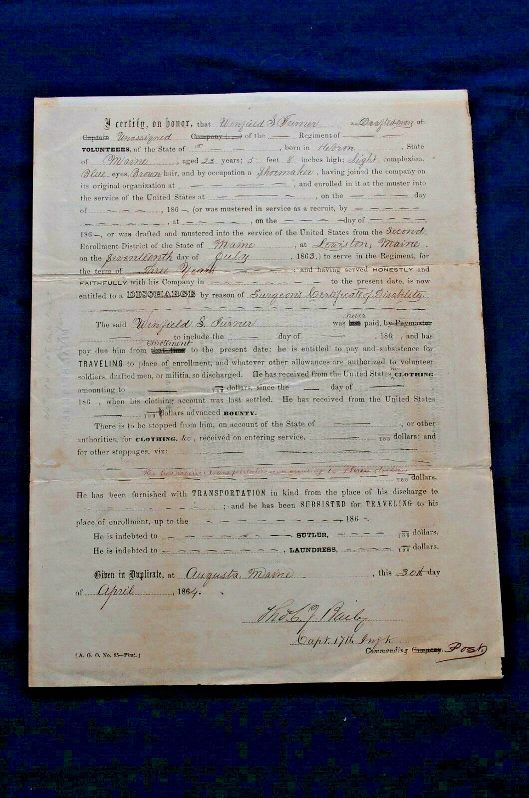 Final Statement & Pay Voucher, Winfield S. Turner, Drafted in Unassigned Regt. Final Statement & Pay Voucher, Winfield S. Turner, Drafted in Unassigned Regt.
