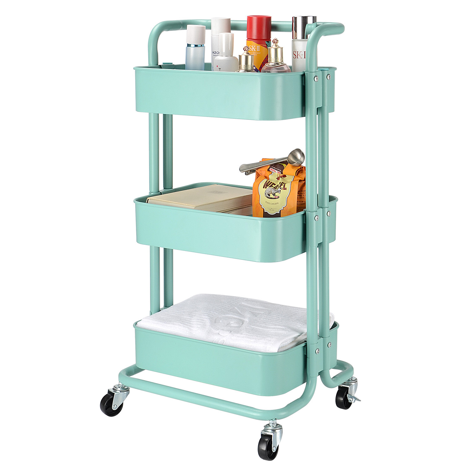 Home 3-Tier Metal Rolling Utility Cart-Heavy Duty Mobile Storage Organizer Home 3-Tier Metal Rolling Utility Cart-Heavy Duty Mobile Storage Organizer