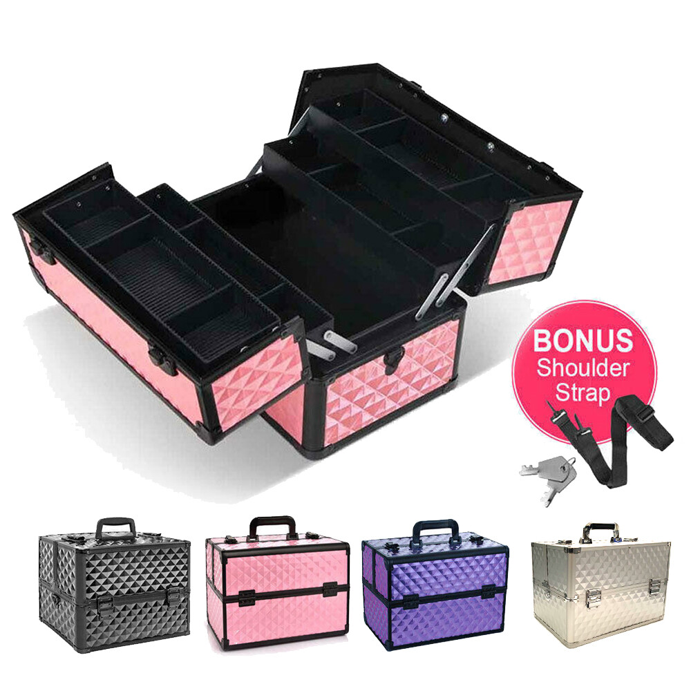 Portable Beauty Makeup Cosmetic Case Organiser Carry Bag Box Diamond w/ Strap Portable Beauty Makeup Cosmetic Case Organiser Carry Bag Box Diamond w/ Strap