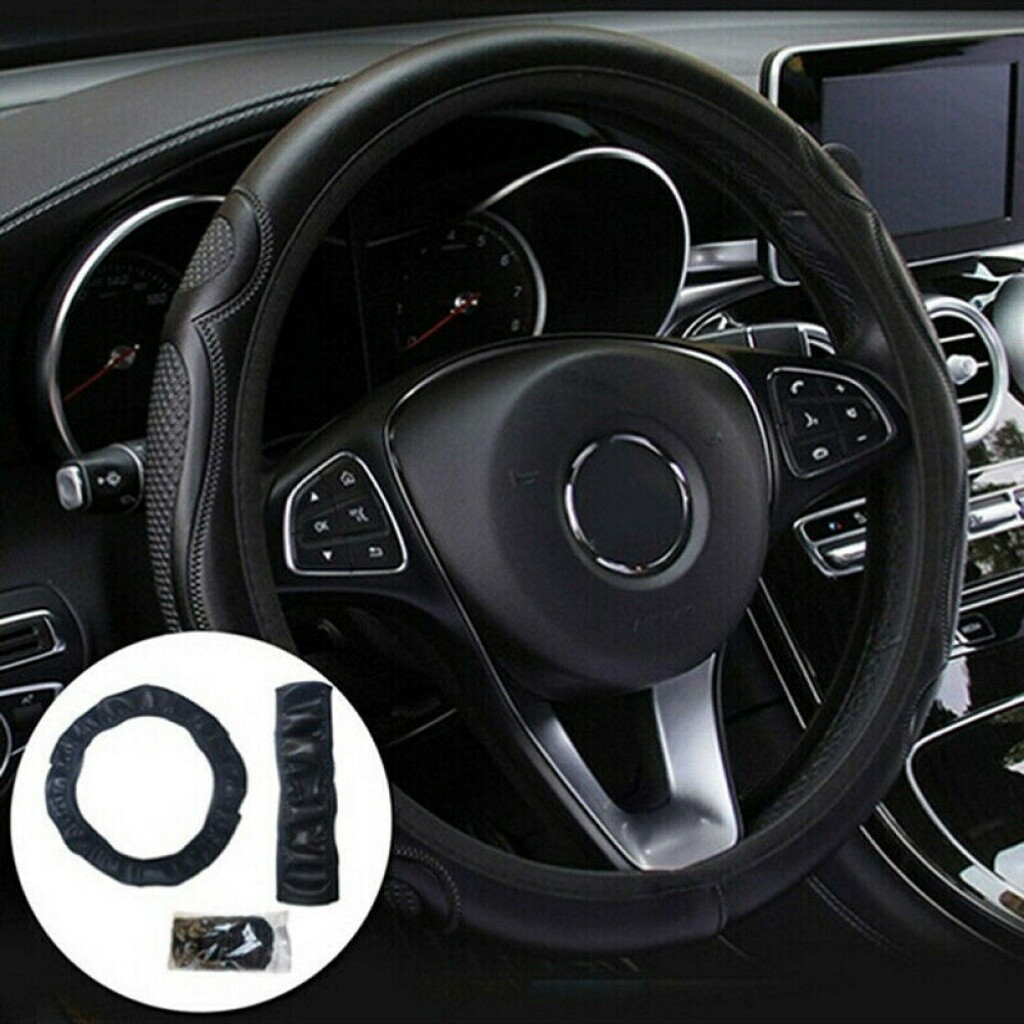 Car Steering Wheel Cover Leather Breathable Anti-slip Black 38cm Car Accessories Car Steering Wheel Cover Leather Breathable Anti-slip Black 38cm Car Accessories
