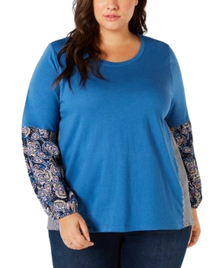 Style & Co. Women’s Top Blue Size 2X Plus Knit Striped Paisely-Printed $56 #240