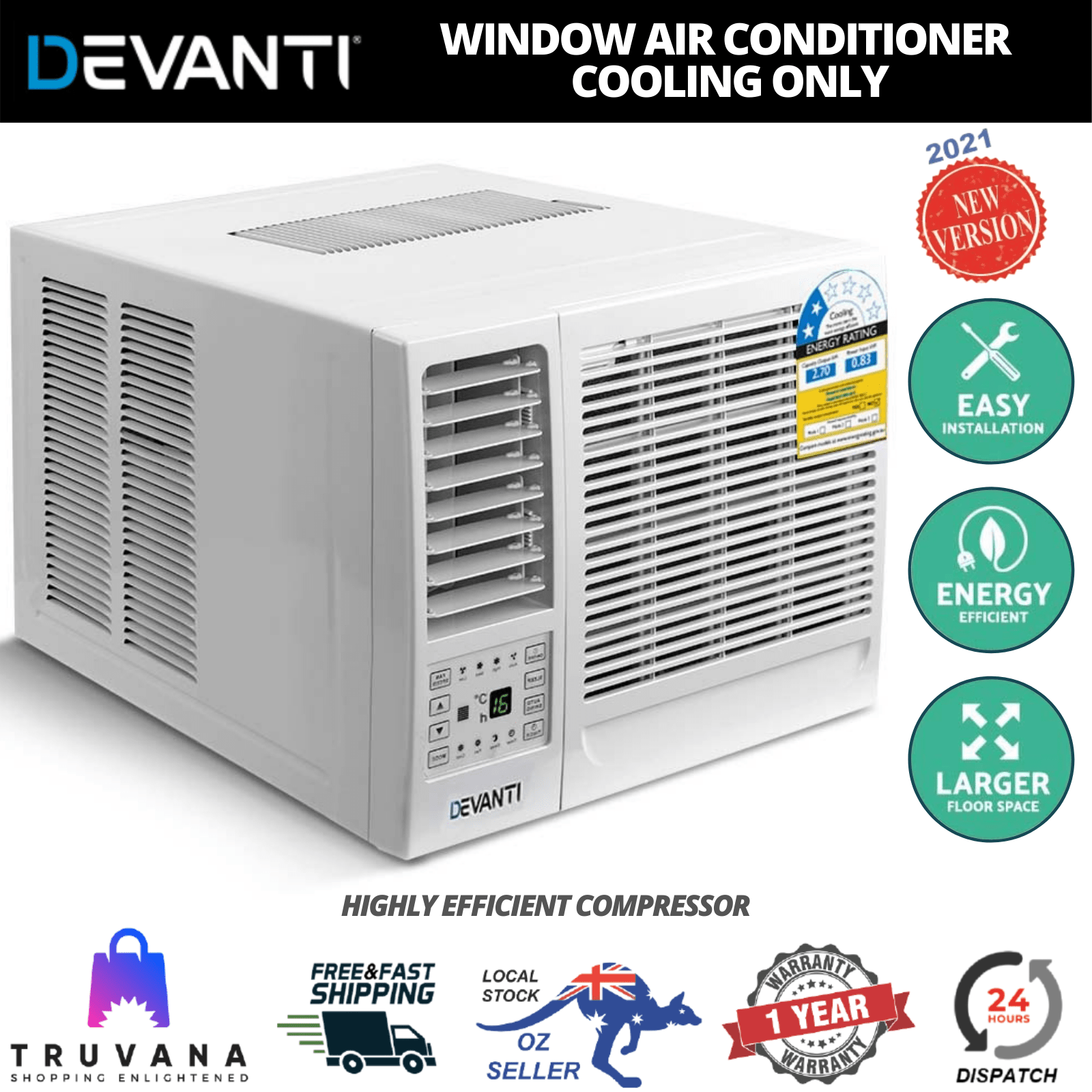 Devanti Window Air Conditioner Portable 2.7kW Wall Cooler Fan Cooling Only Devanti Window Air Conditioner Portable 2.7kW Wall Cooler Fan Cooling Only