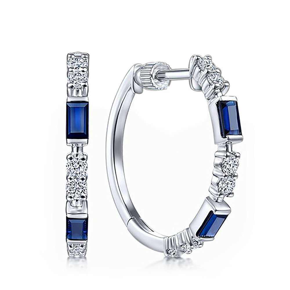 Elegant 925 Silver Hoop Earrings Women Sapphire Wedding Engagement Jewelry Gift Elegant 925 Silver Hoop Earrings Women Sapphire Wedding Engagement Jewelry Gift