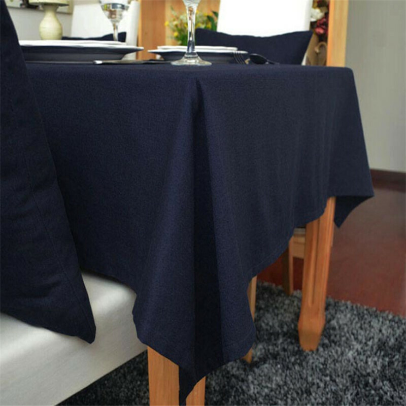 Navy Cotton Tablecloth Multi-purpose Dustproof Kitchen Dining Table Cover Deor