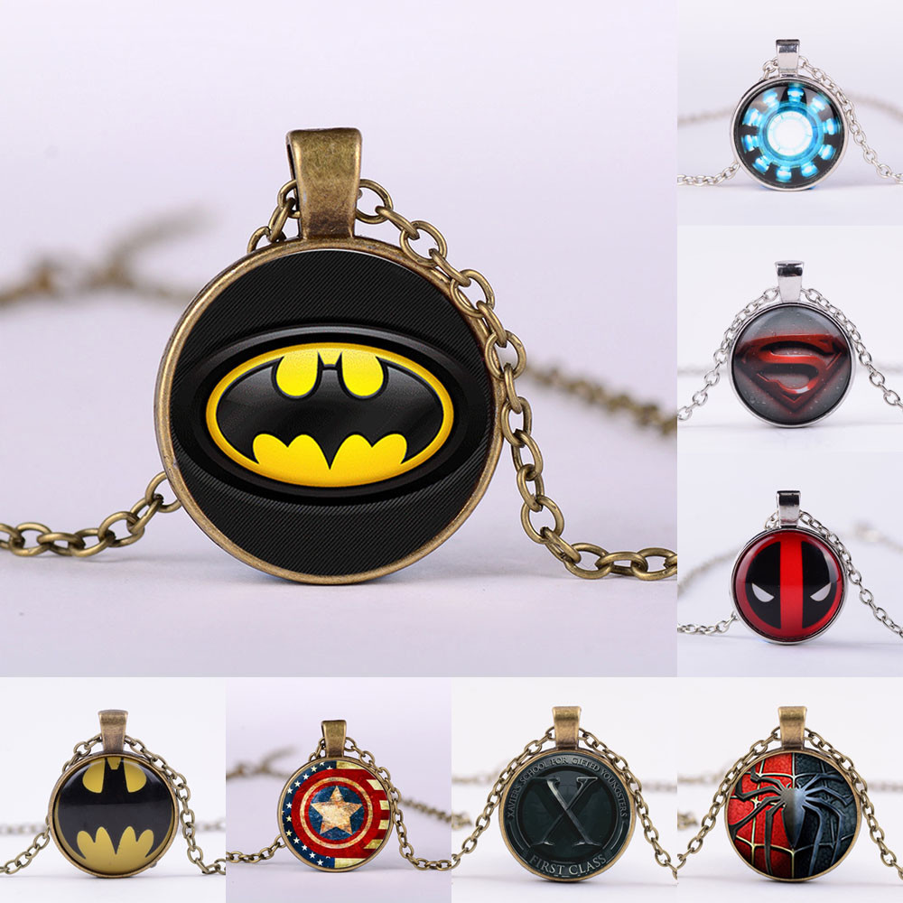 Superhero Batman X-Man Cabochon Glass Tibet Silver Chain Pendant Necklace gift Superhero Batman X-Man Cabochon Glass Tibet Silver Chain Pendant Necklace gift