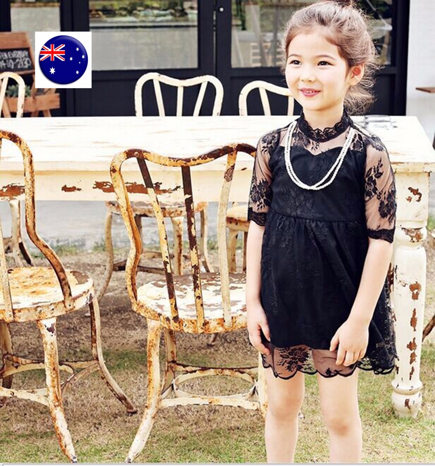 Girls Children Kids Children Fashion Princess Party Black Lace Tunic Dress Girls Children Kids Children Fashion Princess Party Black Lace Tunic Dress