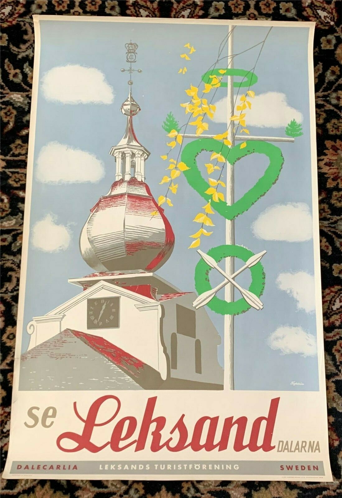 Vintage 1955 Signed Knut Yran Lithographic Norway Cradle of Skiing Travel Poster Vintage 1955 Signed Knut Yran Lithographic Norway Cradle of Skiing Travel Poster