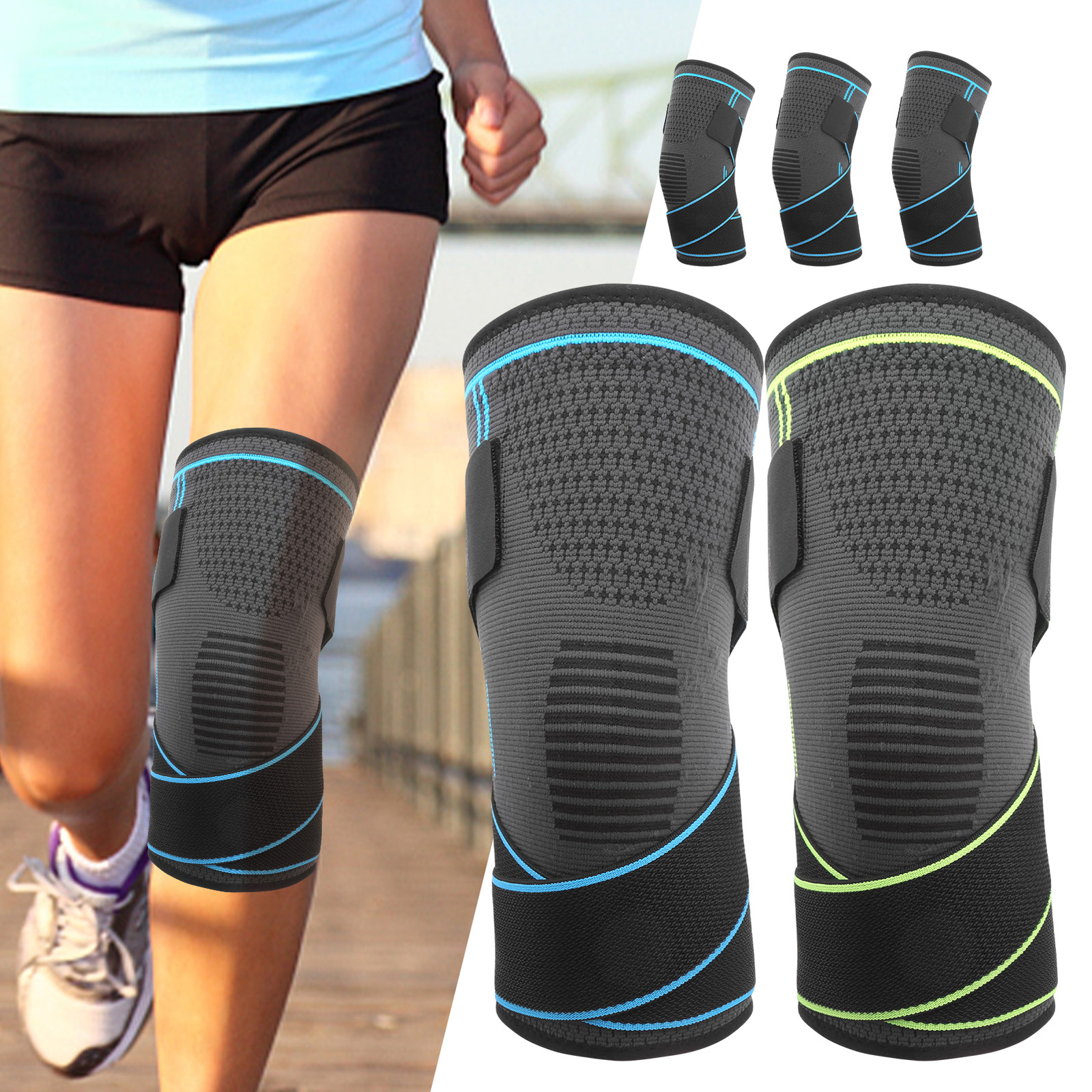 Portable Outdoor Sports Breathable Kneepad Dual Pressure Bands Knee Brace Supply