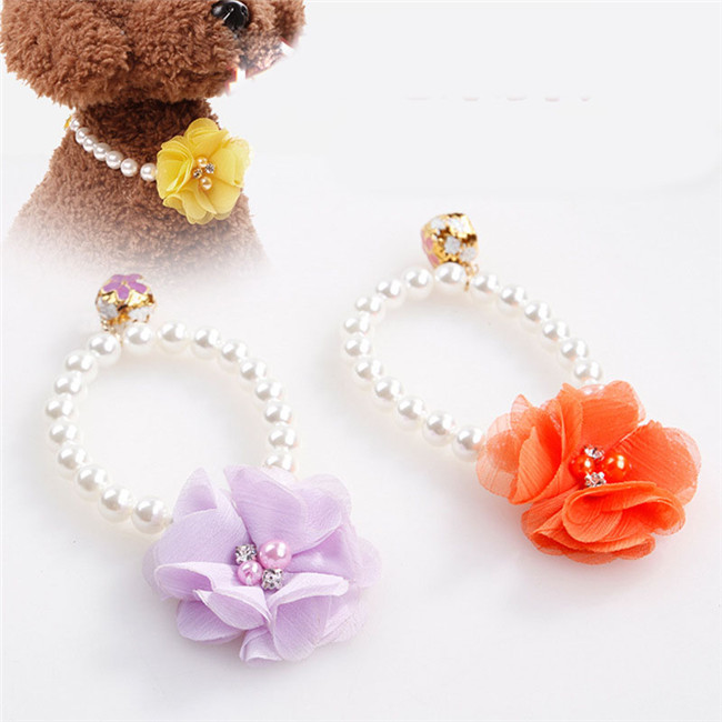 Adjustable Bling Pearl Flower Pet Cat Dog Collar Necklace Pet Supplies MP