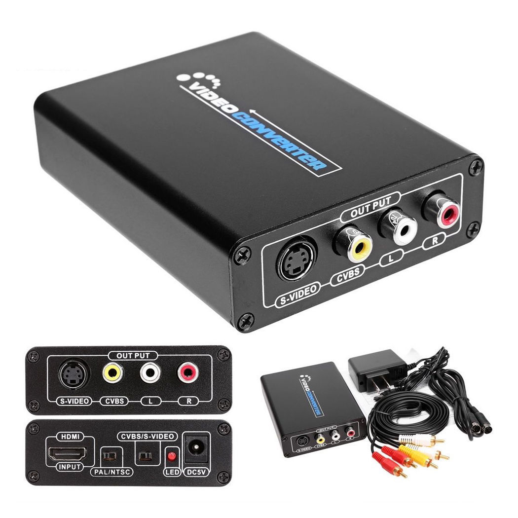 HDMI to 3RCA AV CVBS Composite & S-Video R/L Audio Converter Adapter Upscaler