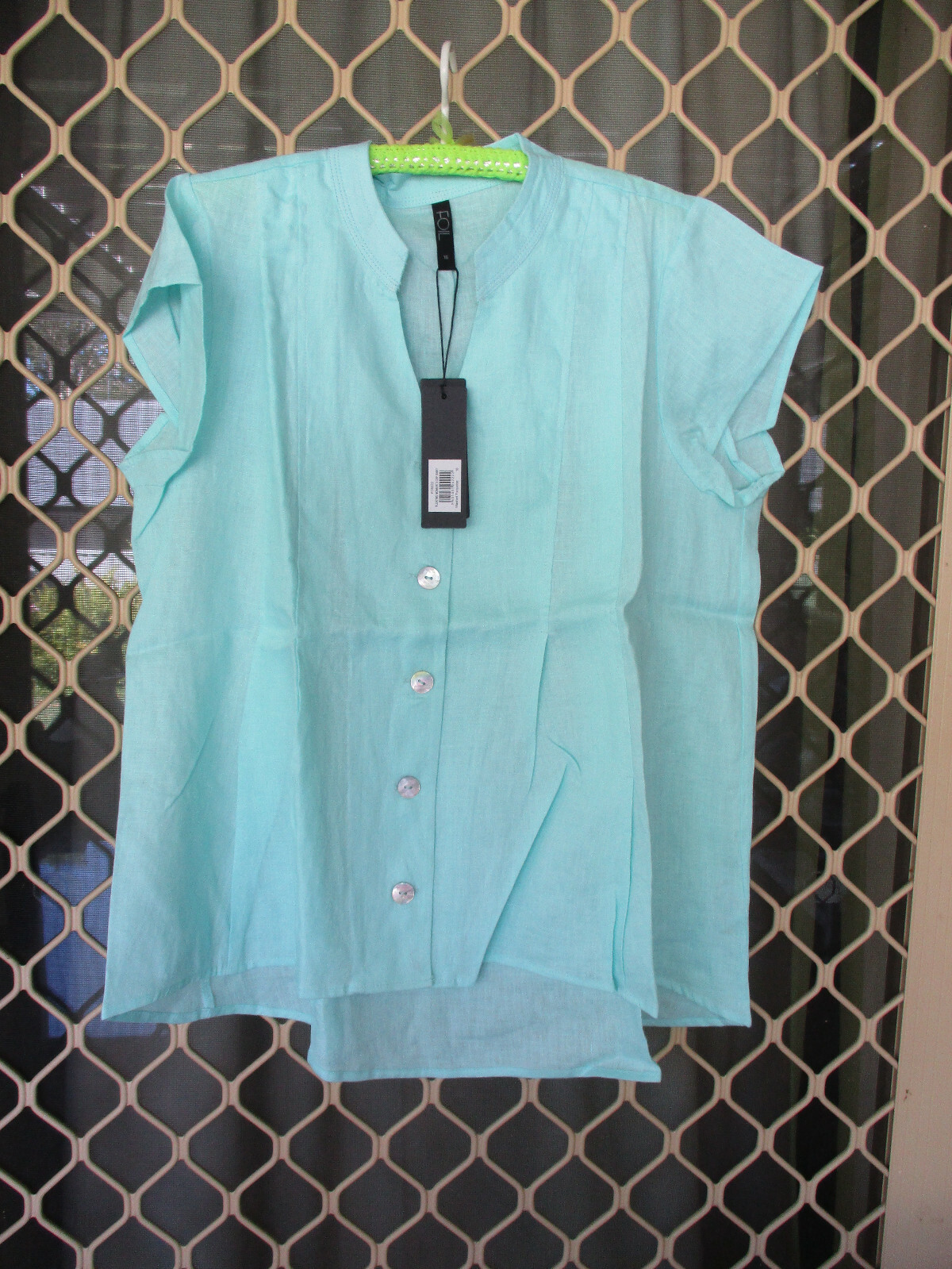 NEW – Womens FOIL clothing – Pleating moments cap shirt , turquoise SZ 14 NEW – Womens FOIL clothing – Pleating moments cap shirt , turquoise SZ 14