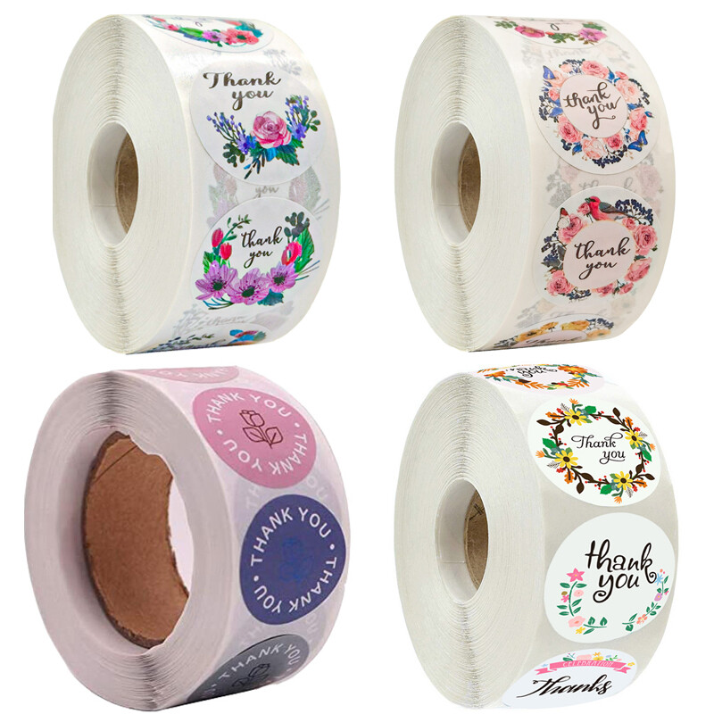 500* Thank You Stickers Handmade Love Labels Round Floral Business Gift Stickers