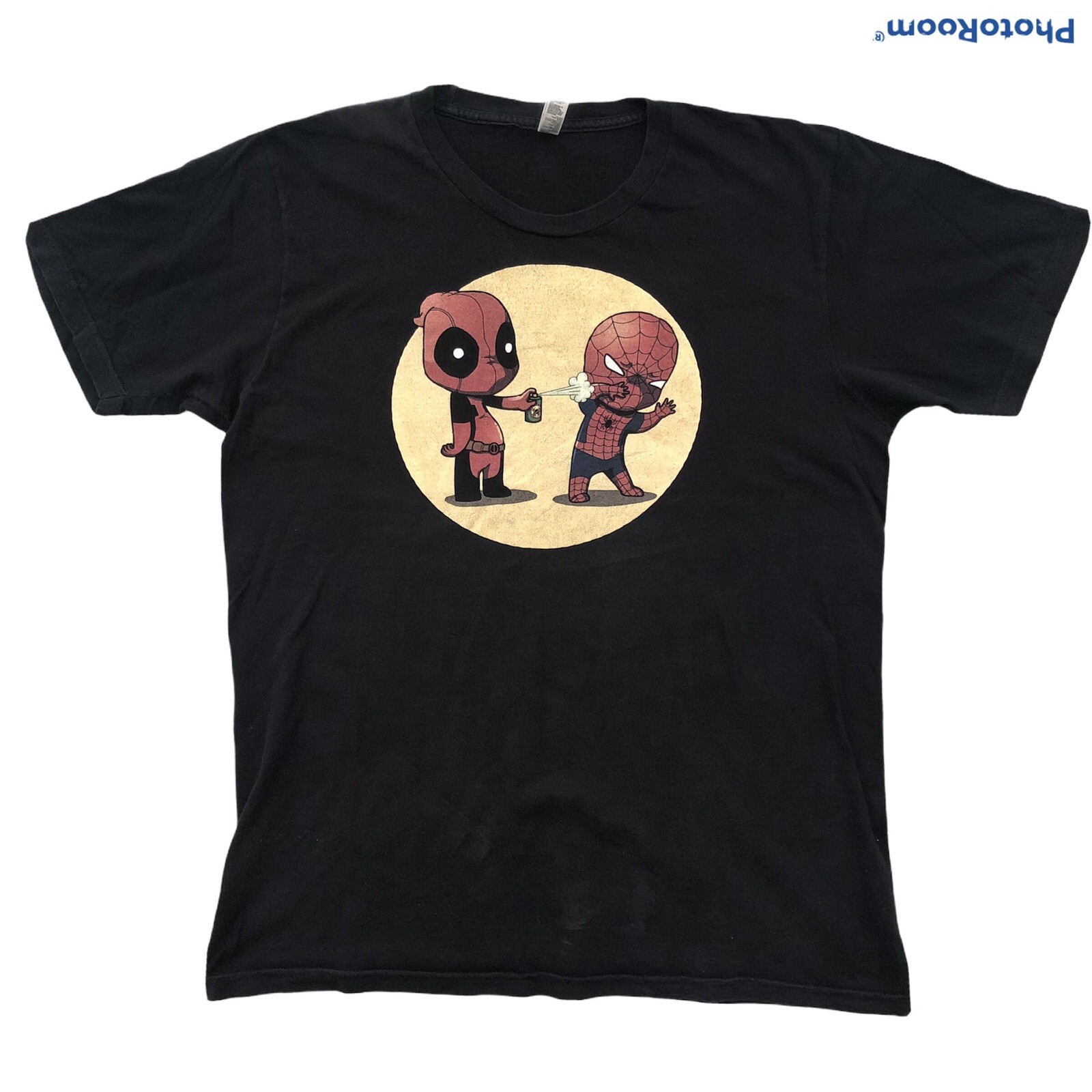 Deadpool v Spiderman Black T-Shirt American Apparel Size L Deadpool v Spiderman Black T-Shirt American Apparel Size L