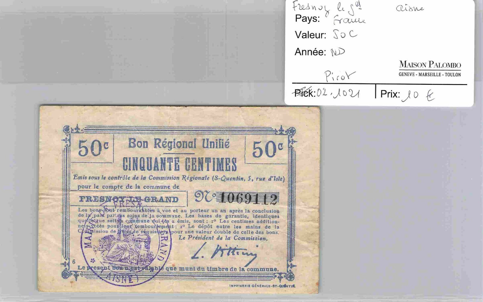 Vouchers Common Land Fresnoy Le Grand – 50 Cents ND – N° 1069112
