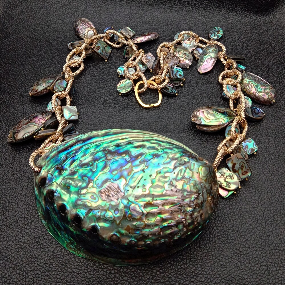 25” Natural Rainbow Abalone Shell Pendant Necklace