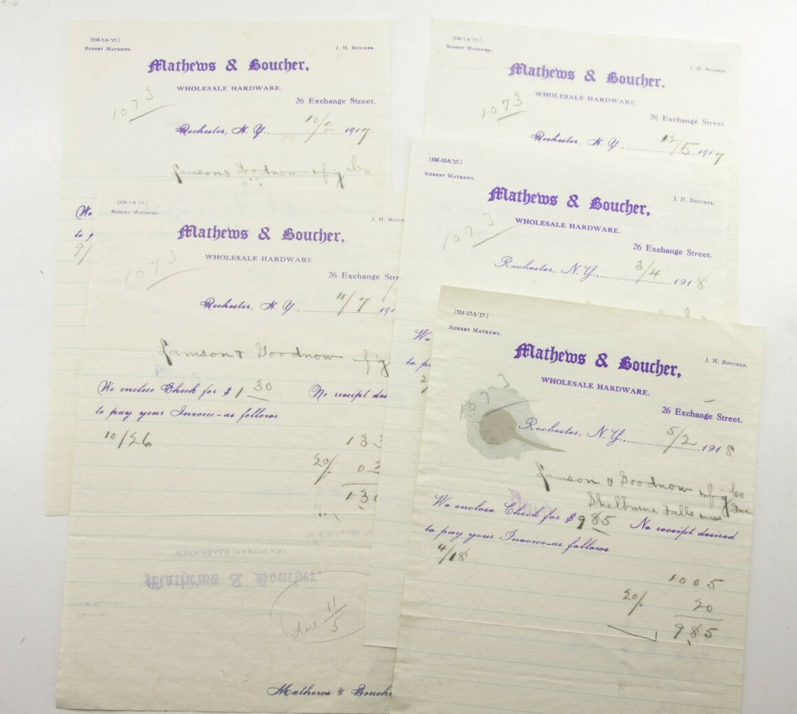 1917 Lamson Goodnow Mathews & Boucher Rochester NY Pay Vouchers Ephemera P891C 1917 Lamson Goodnow Mathews & Boucher Rochester NY Pay Vouchers Ephemera P891C