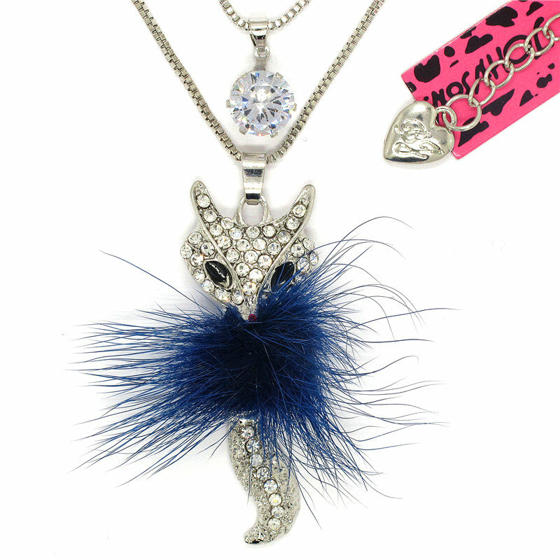 Hot Jewelry Fashio DZ Double Pendant Blue fluff fox crystal Chain Necklace Gift Hot Jewelry Fashio DZ Double Pendant Blue fluff fox crystal Chain Necklace Gift