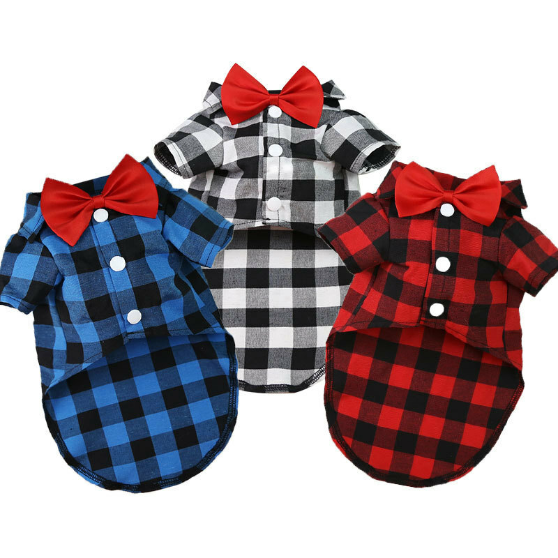 Pet Dog Shirts Plaid Suits Wedding Clothes Bow Tie Puppy Cat T-Shirt Coat XS-4XL Pet Dog Shirts Plaid Suits Wedding Clothes Bow Tie Puppy Cat T-Shirt Coat XS-4XL