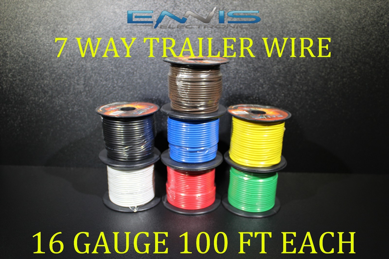 16 GAUGE WIRE ENNIS ELECTRONICS 7 WAY TRAILER LIGHT 100 FT SPOOLS PRIMARY CABLE 16 GAUGE WIRE ENNIS ELECTRONICS 7 WAY TRAILER LIGHT 100 FT SPOOLS PRIMARY CABLE