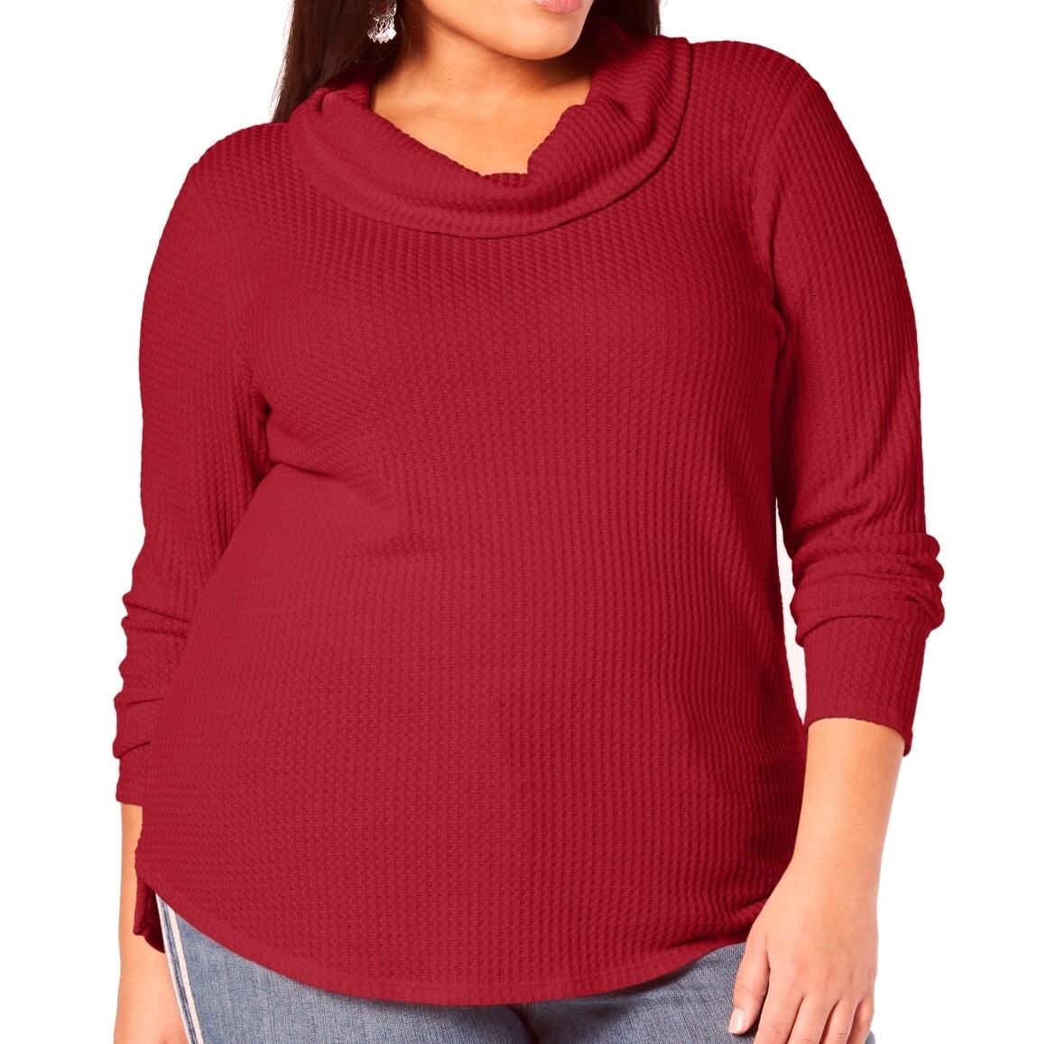 Style & Co. Womens Top Canyon Red Size 1X Plus Cowl Neck Waffle Knit $44 266