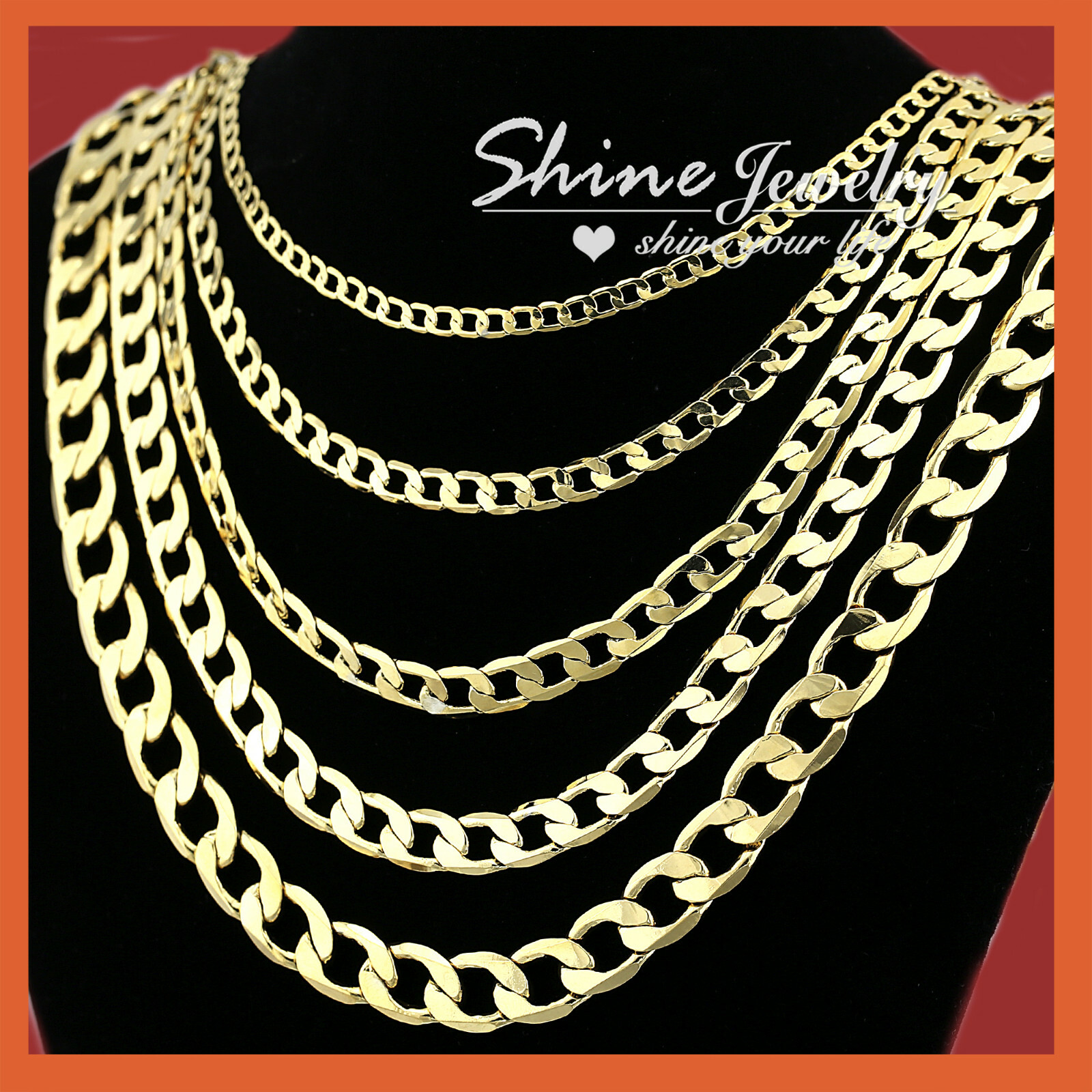 18K YELLOW GOLD GF FLAT RING CURB CHAIN WOMEN MEN SOLID CHARM 16-30INCH NECKLACE 18K YELLOW GOLD GF FLAT RING CURB CHAIN WOMEN MEN SOLID CHARM 16-30INCH NECKLACE