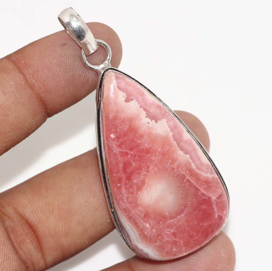 Rhodochrosite 925 Silver Plated Handmade Gemstone Pendant 2.7″ Gift Jewelry GW Rhodochrosite 925 Silver Plated Handmade Gemstone Pendant 2.7″ Gift Jewelry GW