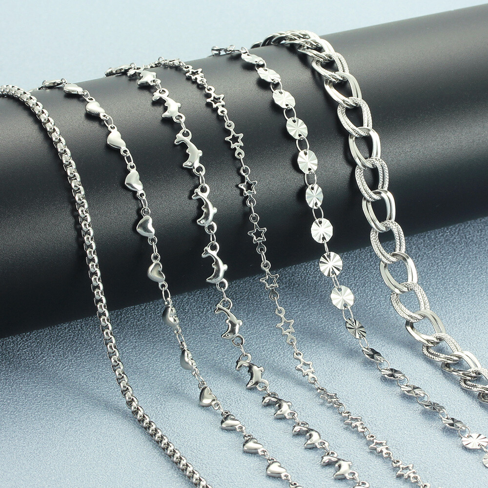 17-30 inch Stainless Steel Women Girl Fashion Silver Long Chain Necklace Choker 17-30 inch Stainless Steel Women Girl Fashion Silver Long Chain Necklace Choker