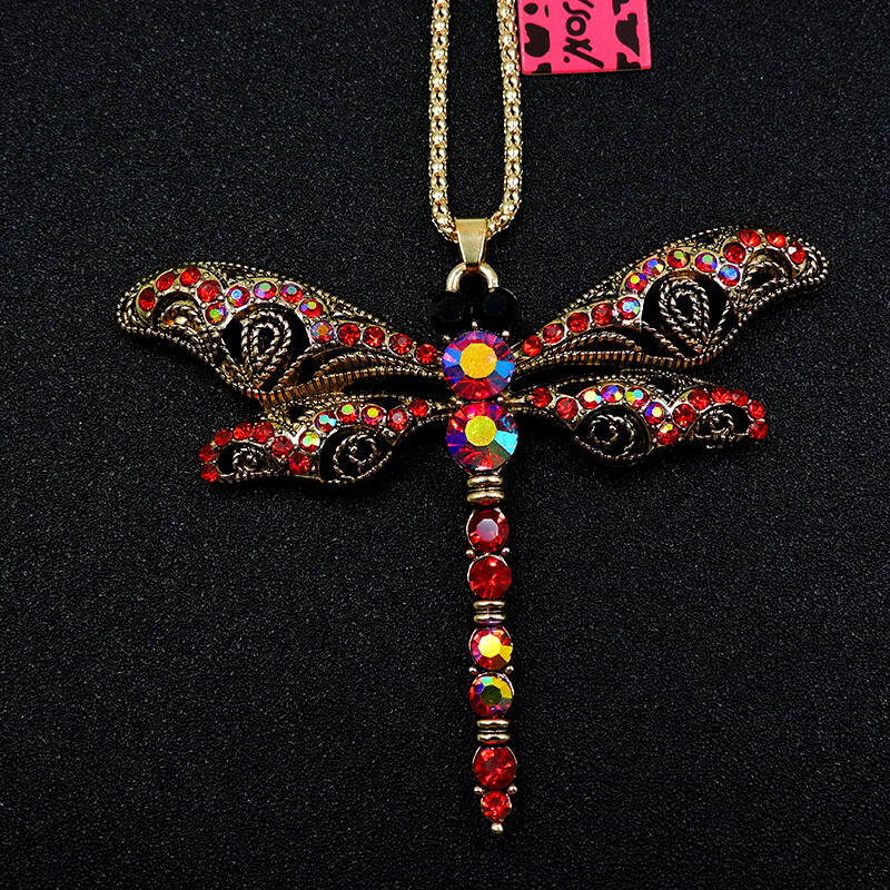 Women’s Red Enamel Crystal Cute Dragonfly Pendant Betsey Johnson Necklace Gift Women’s Red Enamel Crystal Cute Dragonfly Pendant Betsey Johnson Necklace Gift