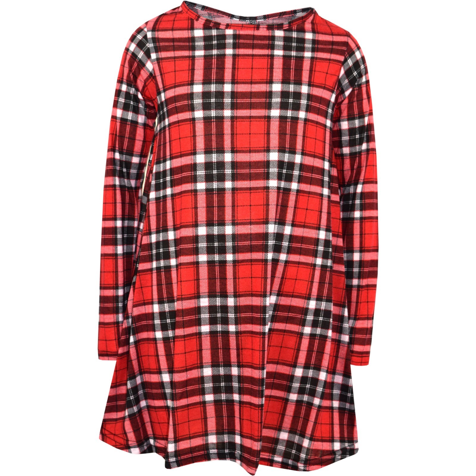 Kids Girls Swing Dress Tartan Print Trendy Fashion Red Top Skater Dresses 7-13Yr