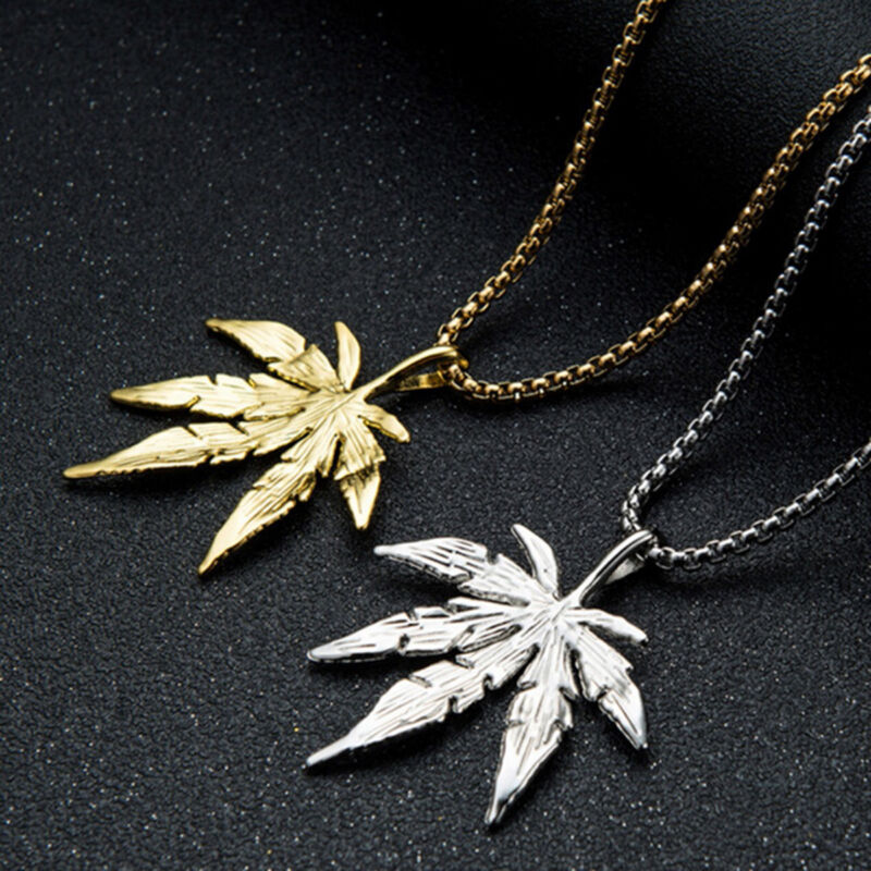 18k Gold Plated Men’s Unisex Necklace Weed Marijuana Leaf Pendant Chain Jewelry