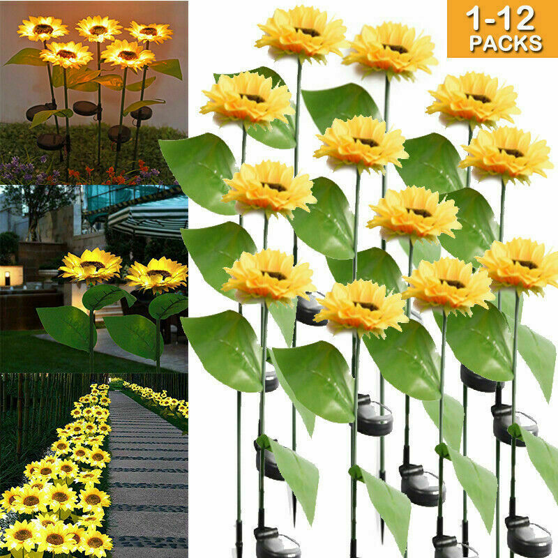 1-12Pcs Solar Powered Sunflower Garden Light Waterproof Yard Path Lawn Lamp 1-12Pcs Solar Powered Sunflower Garden Light Waterproof Yard Path Lawn Lamp