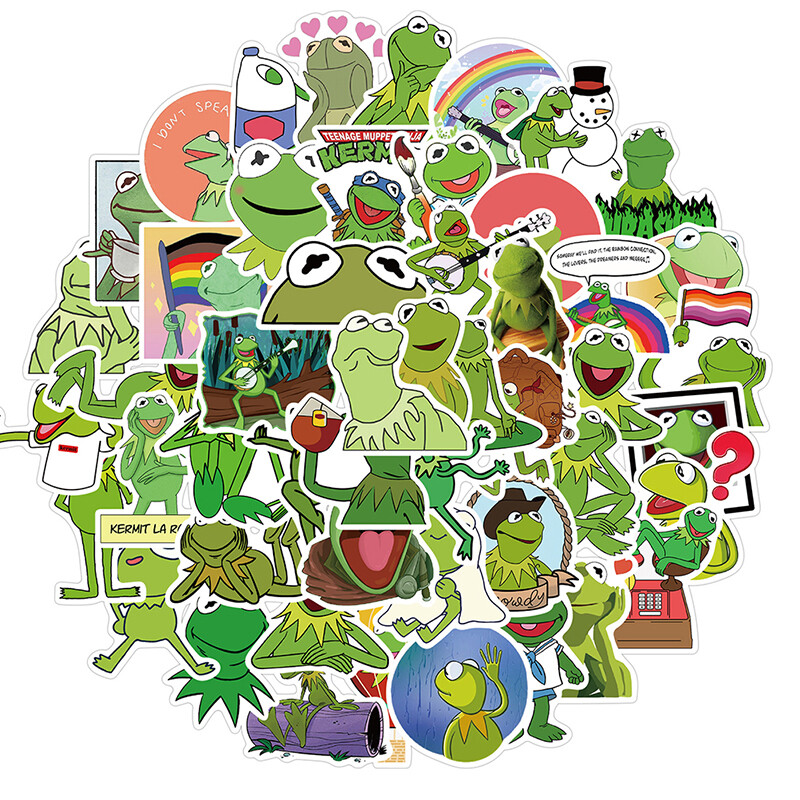 50Pcs Cartoon Frog Kermit Stickers Laptop Guitar Fridge Skateboard Decal Stic Y1 50Pcs Cartoon Frog Kermit Stickers Laptop Guitar Fridge Skateboard Decal Stic Y1