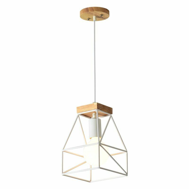 Wooden Base Pendant LED Light Metal Hanging Lamp For Kitchen Dining Room Decors