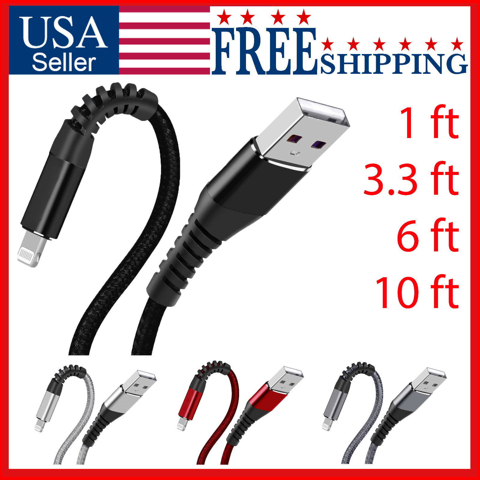 Cable For Apple iPhone iPad Lightning Nylon Braided MFi Certified Charge Heavy🔵 Cable For Apple iPhone iPad Lightning Nylon Braided MFi Certified Charge Heavy🔵