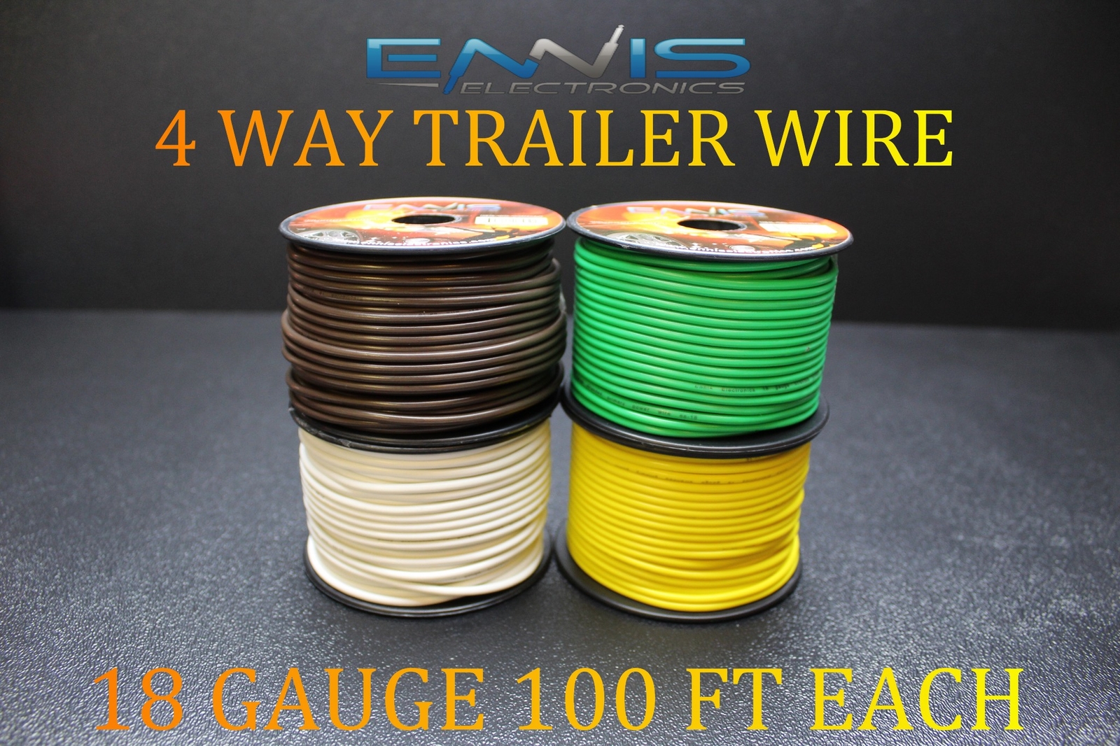 18 GAUGE WIRE ENNIS ELECTRONICS 4 WAY TRAILER LIGHT 100 FT SPOOLS PRIMARY CABLE