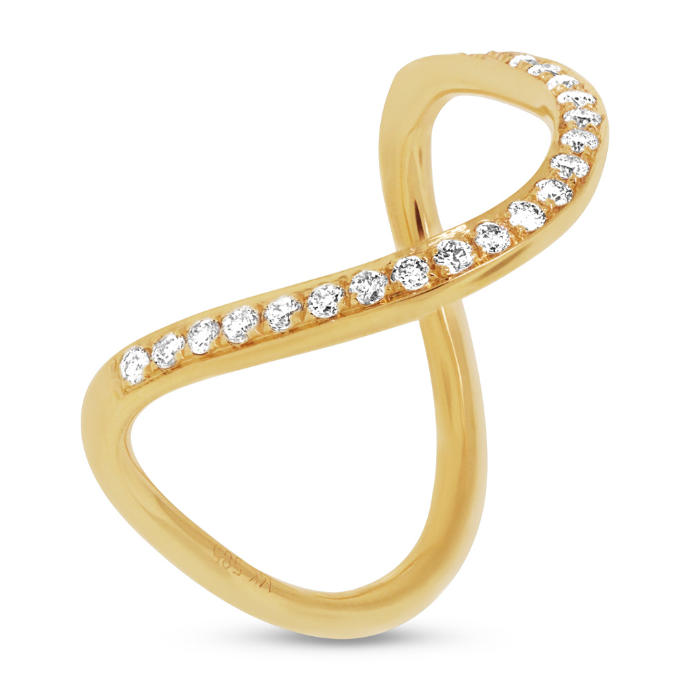 Curved Diamond Ring 14K Yellow Gold Band Unique 0.21CT Round Natural Statement